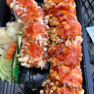 a close up of a sushi