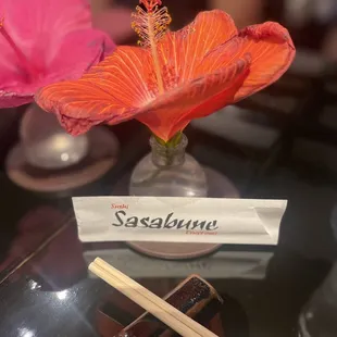 Hibiscus flower grown in chefs home garden.