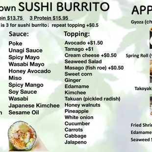 menu, burritos and wraps