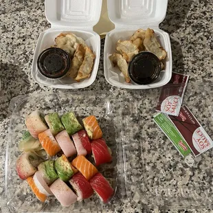 Gyoza and Rainbow Roll
