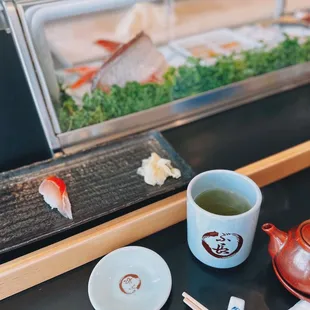 Golden eye snapper (kinmedai) + Hot green tea