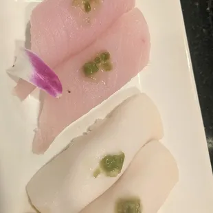 Escolar and yellowtail belly sushi
