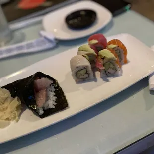 Hand roll and sushi rolls