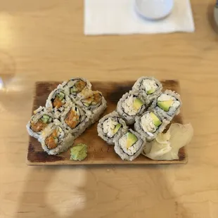 Blue crab role and spicy avocado.