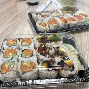 spicy salmon and eel avocado roll