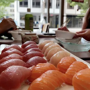 Nigiri -tuna  -Salmon -yellowtail  -fatty tuna is amazingggg I usually hate it every where else but right here?  Oomffff