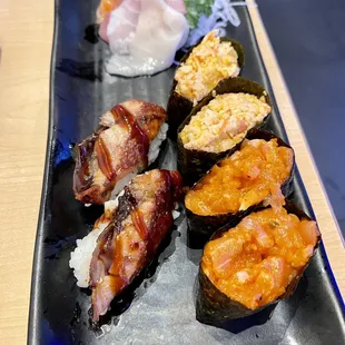 150. Sashimi Appetizer, 37. Eel, 43. Spicy Salmon, 44. Spicy Crab Stick