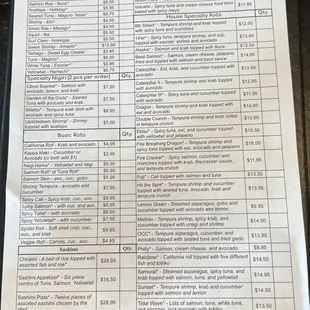 Sushi menu