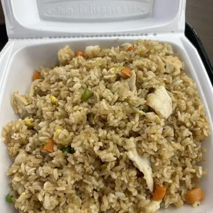 rice and vegetables in a styrofoam container