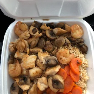 Hibachi chicken &amp; Shrimp with extra mushrooms .  $14.20 with tax .   Love this place