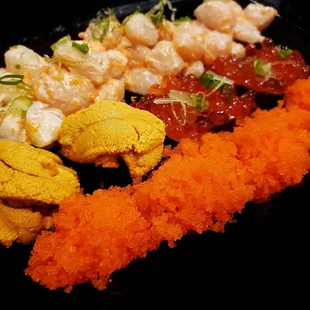 Sushi: Masago, Uni, Lobster, Ikura and Scallop