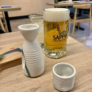 Hot small sake &amp; Sapporo