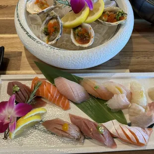 Kushi Oyster and 10 pcs Sushi Combo
