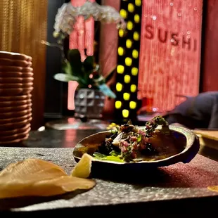 a bowl of food on a table
