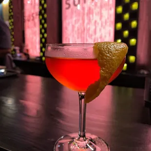 a cocktail in a coupe glass