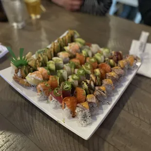 a plate of sushi on a table
