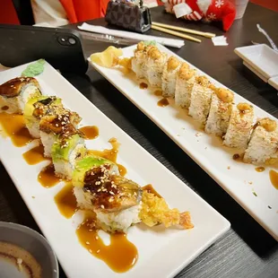 Dragon roll on the left, White Dragon roll on the right. Both were were amazing!