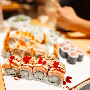 a variety of sushi on a plate