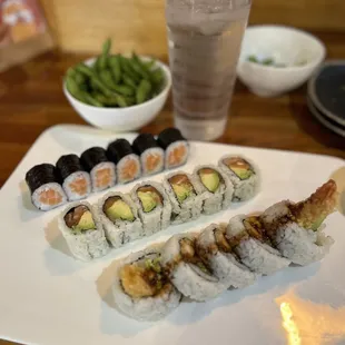 Tuna roll, tuna avocado roll, shrimp tempura roll