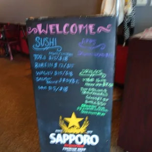 Specials placard by the front register.