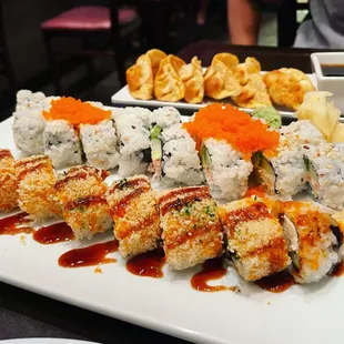 Gyozas, California Roll, Crunchy Roll