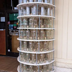 What an awesome light up tower of bottles! One of    two columns on each side of the entrance