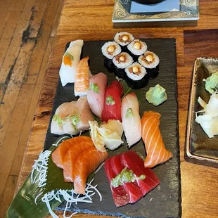 Sushi and Sashimi Combo, Pink Lady, Tom Kha soup.