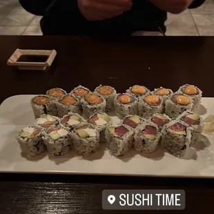 Alaska Roll, Philadelphia Roll, Spicy Salmon Roll, and Tuna Avocado Roll.