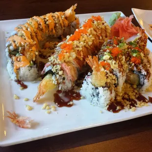 We ordered ( from left to right) Hungry man roll, TGIF roll, crab &amp;shrimp tempura roll. They were amazing!