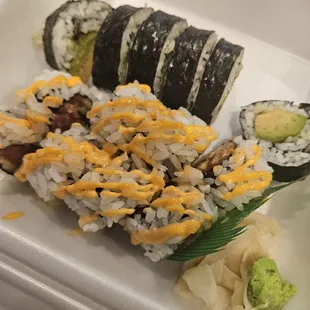 Small spicy tuna roll now comes covered in sauce. $10