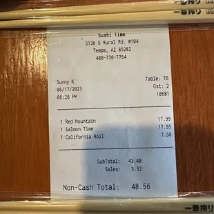 Receipt of total