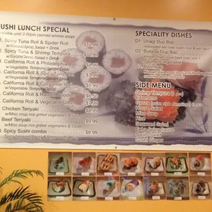 Lunch and specialty menu