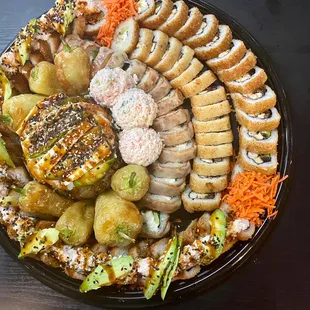 Party sushi trays 
1. choose your roll
2 .set a day &amp; time
3.Enjoy!