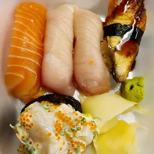 Salmon, yellowtail, eel, creamy scallop