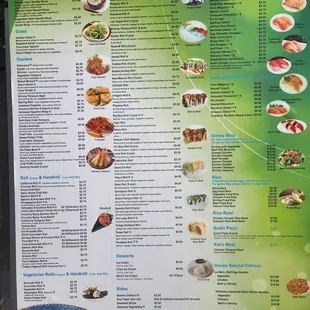 a menu for sushi tokoro