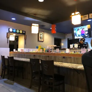 interior, sushi and sashimi