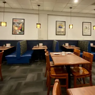 Booths, tables, and chairs