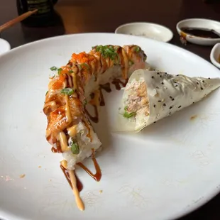 Complementary hand roll but absolutely TINY PREMIUM ROLLS! This was &amp;14!