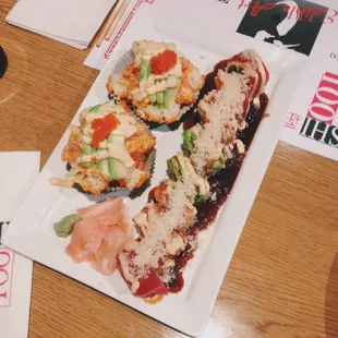 cupcake sushi and crunchy tri-color roll