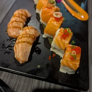 Fireball Roll and Fatty Salmon nigiri