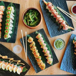 Orange Roll, Euclid Roll, Spicy Garlic Edamame, Hot Night Roll, OC Roll, Himalayas Roll, Hawaiian Roll