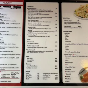 menu, sushi and sashimi