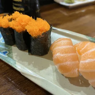 Masago Nigiri + salmon Nigiri