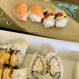 a variety of sushi rolls