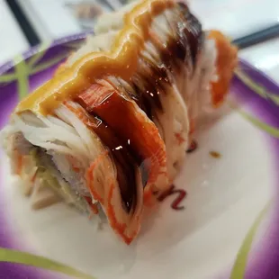 a sushi roll on a plate