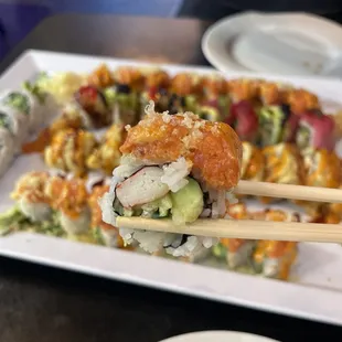 All you can eat sushi: Alaskan roll, Sapporo roll, Volcano roll, Color Dragon roll, 2-in-1 roll