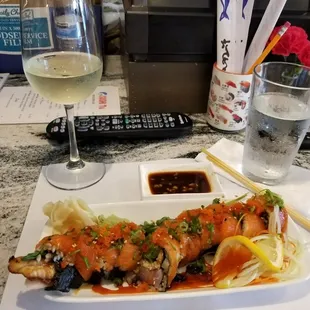 Amazing rolls,  wine, sake &amp; beer.