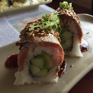 Cowgirl roll.. Beef tenderloin with avocado and cucumber inside