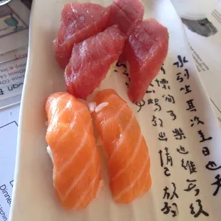 Tuna and salmon Nigiri!