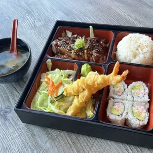 Beef Teriyaki and Shrimp Tempura Bento Box
